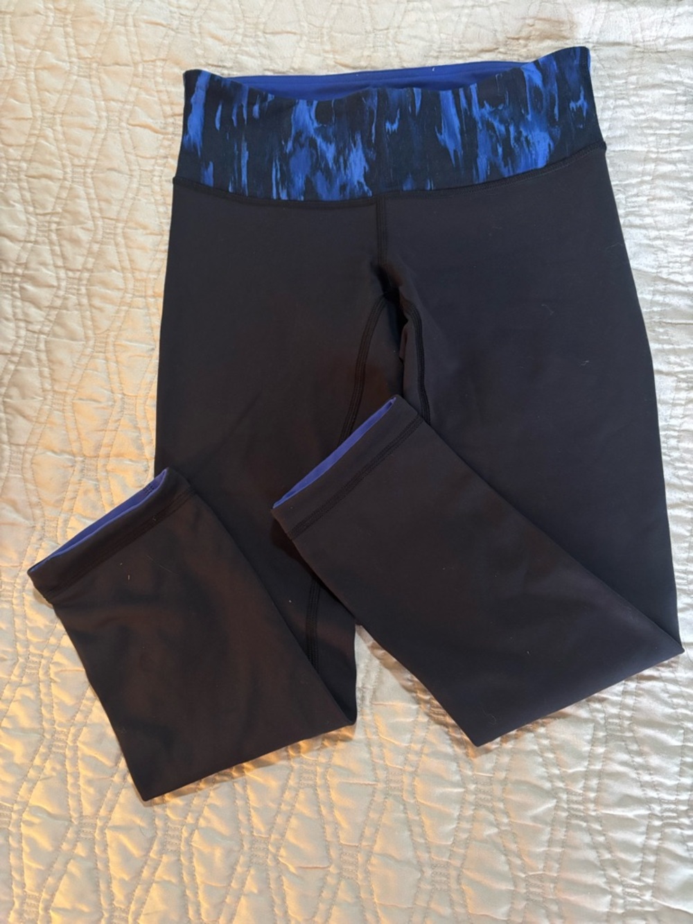 lululemon athletica Black Leggings with Blue Patterned Waistband